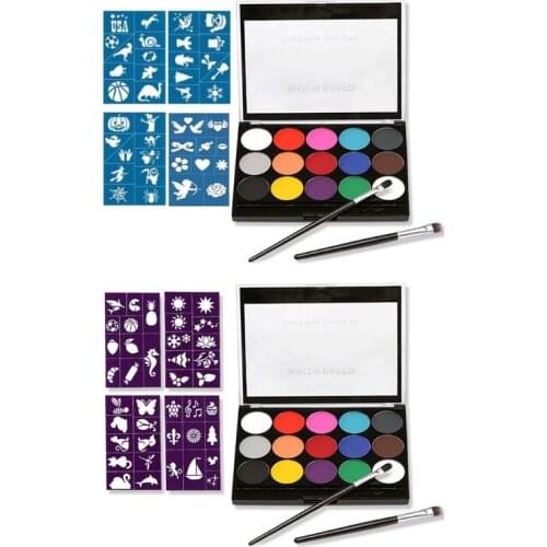 15 Colors Non Toxic Water-soluble Body Pigments Makeup Face Painting Kit With Template Brush for Christmas Fancy Carnival Party