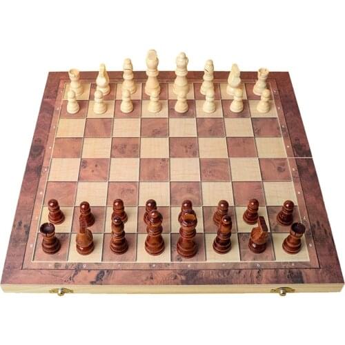 New International Chess 3-in-1 Wooden Set Toy Educational Brain Training Folding Board Game for Children High-end Gift