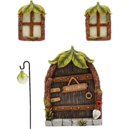 NEW Yard Art Decor Garden Decoration Fairy Door And Windows For Garden Trees Fairy Door Kit Resin Fairy Door Windows Set