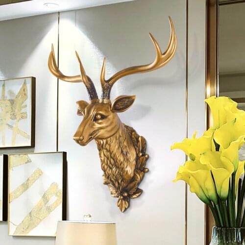 Super Large Deer Head Statue 63x26x58cm Wall Decor Abstract Sculpture Home Decoration Accessories Vintage Room Resin Elk Statues