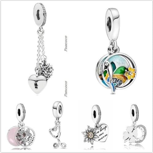 Original 925 Sterling Silver Four-leaf Clover & The Horseshoe Lucky Day Pendant Beads Fit Pandora Bracelet & Necklace Jewelry