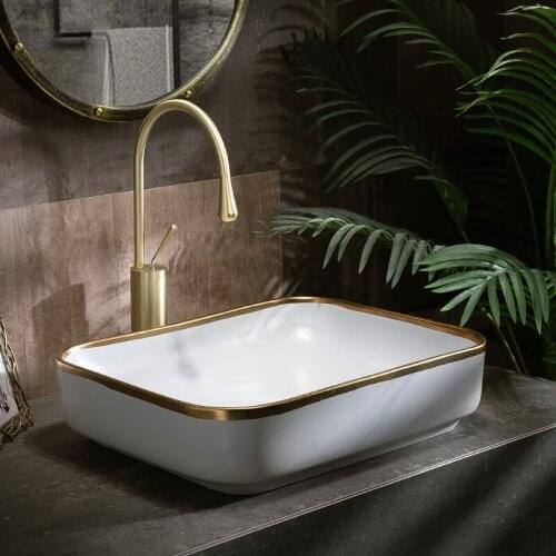 Rectangle Bathroom Lavabo Ceramic Counter Top Wash Basin Cloakroom Hand Painted Vessel Sink bathroom sinks ceramic wash basin
