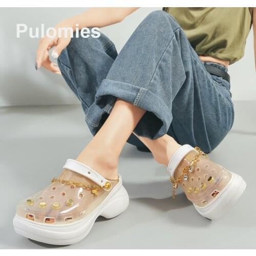 Summer Women Clogs Quick Dry Wedge Garden Shoes Beach Sandals Antiskid Home Slippers Thick Sole Transparent Flip Flops for Women
