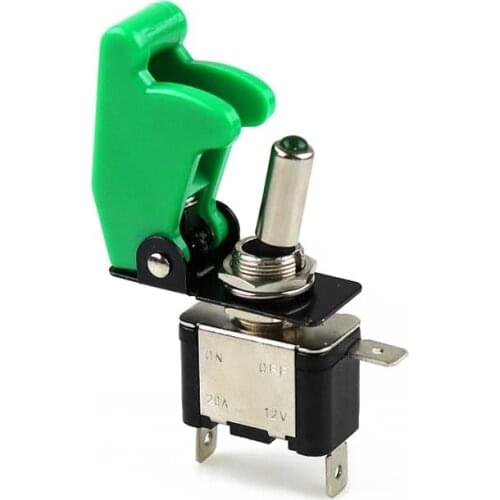 Auto Car Boat Truck Illuminated Led Toggle Switch With Safety Aircraft Flip Up Cover Guard green 12V20A SS