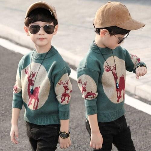 2019 Autumn Winter New Kids Cartoon Christmas deer Sweater Coat Children Clothing Baby Cotton Thick Wool Top Boys Girls Pullover
