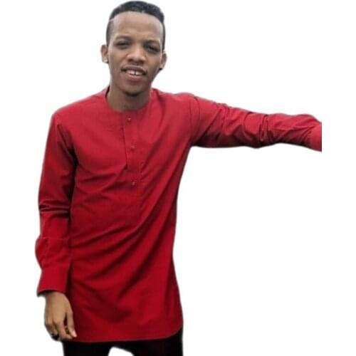 High Grade Cotton African Style Mens Shirt Nigeria Fashion Red Long Sleeve Tops Custom Made Party Wear