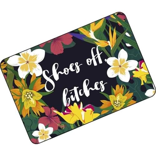 Funny Doormats Shoes off Bitches Beautiful Floral Edge Mats