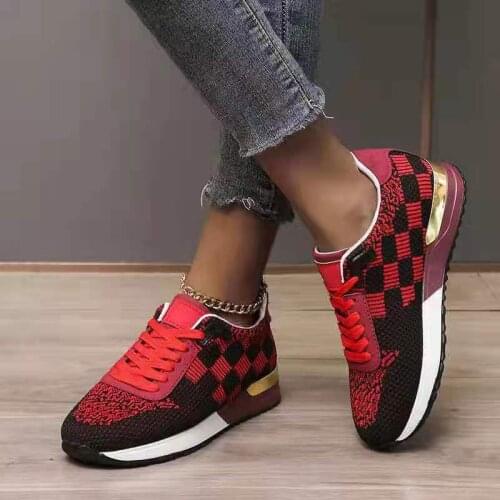 Mixed Colors Checkered Pattern Mesh Breathable Lace-up Single Shoes Womens Sneakers Fall New Casual Light Running Tennis Shoes