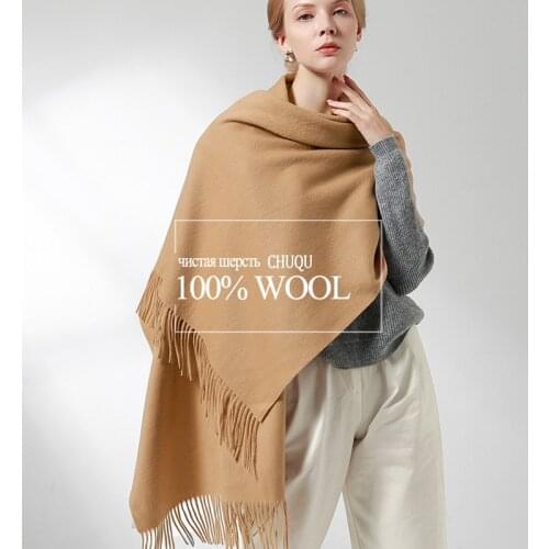 Women Wool Scarf Warm Shawl Foulard Femme Pashmina 100% Pure Wool Stole Cape Oversize Wraps Scarf For Ladies Solid Blanket Scarf