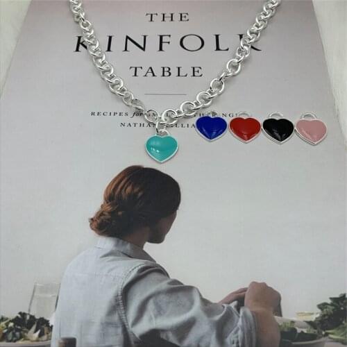 Womens Fashion Enamel Heart Pendant S925 Sterling Silver Necklace Original Brand High Quality Jewelry Logo Holiday Gift