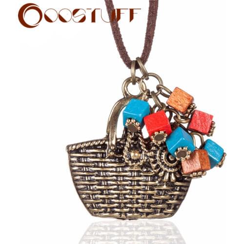 Vintage Basket Pendant Women Jewelry Necklace Long Rope Chain Color Wood Beads Statement necklaces & pendants Jewellery 2020 New