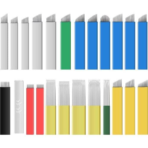 100pcs Microblading 0.25mm Tebori Blades Needles Tattoo needles Permanent Makeup Needle 7 9 12 14 17 21 Manual Eyebrow Blades