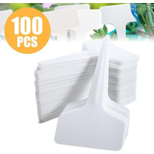 100Pcs White Plastic PVC Plant T-shape Tags Markers Nursery Garden Labels Nursery Pots Garden Decoration Seedling Tray