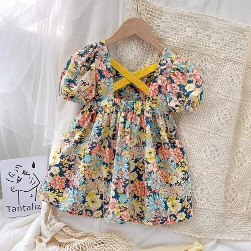2021 childrens summer dress Korean style girl floral baby short-sleeved halter princess dresses kids toddler fashion clothing