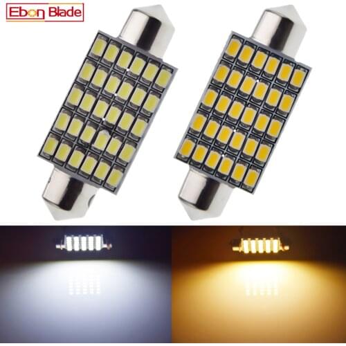 2 x 41mm 42mm C10W LED Car Lights Festoon Interior Dome Map Light License Plate Trunk Bulb Lamp Auto Styling Warm White 12V DC