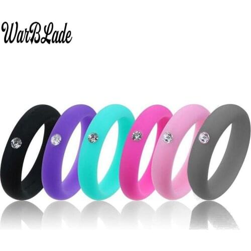 5mm Size 4-9 Food Grade FDA Silicone Ring Hypoallergenic Crossfit Flexible Rubber Finger Rings With Rhinestone For Women Wedding