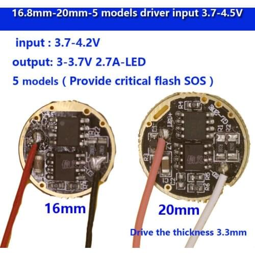 5pcs cree xml led xml2 led T6 U2 driver 17mm 20mm 3.7-4.2V 2.7A 5-Mode LED Driver for CREE XML LED Emitter