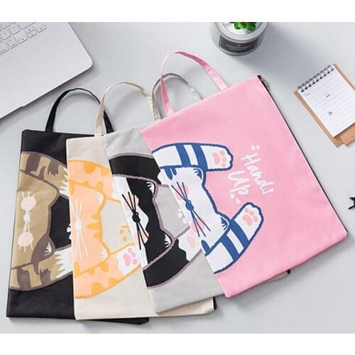 A4 File Bags File Pouch Holder Stationery Filling Bags Documents File Bags Zipper Handbags for School Office Cat Pouch