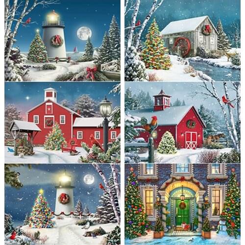 New 5D DIY Diamond Painting Snow Scene Diamond Embroidery Village Scenery Cross Stitch Full Square Round Drill Manual Home Decor