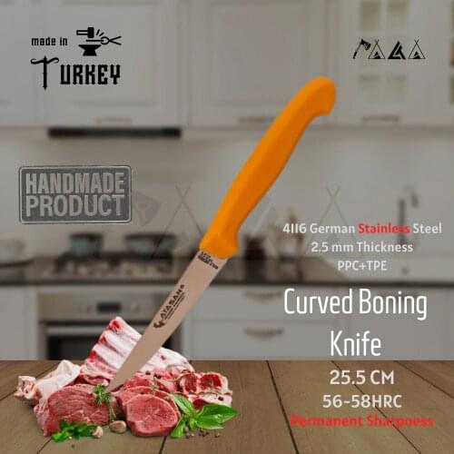 ATASAN Gold Series Curved Bone Stripping Knife Kitchen Knives Handmade High Quality Professional Stainless Steel Meat