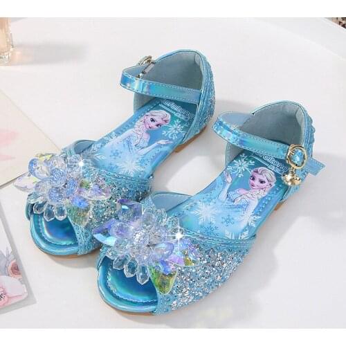 Disney Girls Sandals Frozen 2 Elsa Princess Shoes Little Girls Crystal Shoes Children Catwalk Show Shoes Party Dancing Sandals