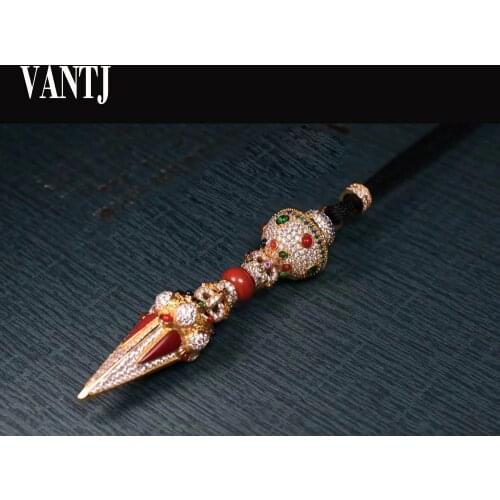 VANTJ Real Jade Jin Gangchu Pandent Necklace Sterling 925 Silver Ruby Sapphire Tourmarline Jewelry for Man Women Luky Gift