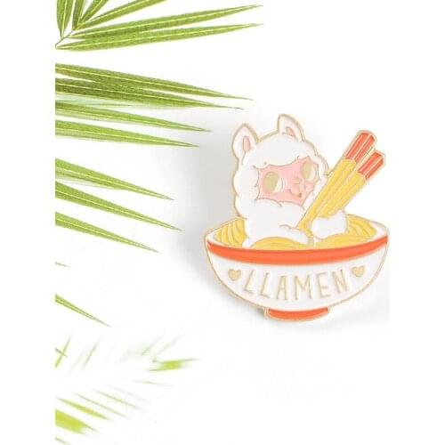 Llamen Ramen Enamel Pins Cute Cartoon Japanese Noodles Llama Alpaca Brooches Denim Shirt Collar Lapel Pin Badge Jewelry Gifts