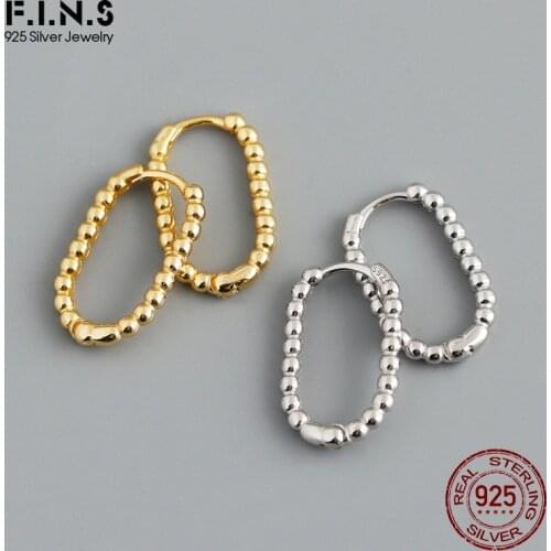 F.I.N.S Minimalist U-shaped Fashion S925 Sterling Silver Ear Hoop Earrings Geometry Beaded Oval Earrings for Women Anti Allergy