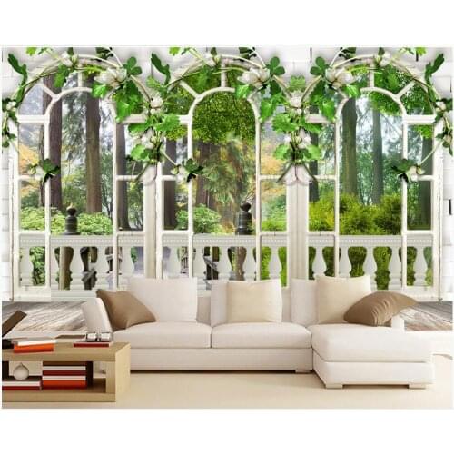 3d photo wallpaper custom mural on the wall Space green forest window balcony home decor wall paper in the living room