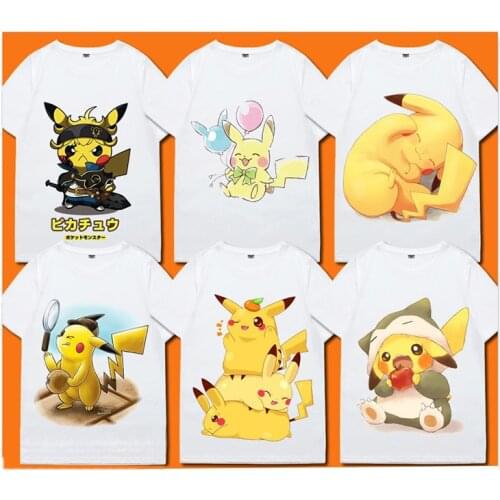 Pokemon T-shirt Pikachu Cartoon Anime Boys and Girls Short-sleeved Breathable Sweat-absorbent Loose Short-sleeved