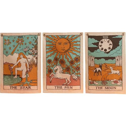 Tapestry Wall Aesthetic Retro Home Background Wall Hanging Printed Sun Moon Star Tapestry Bedroom Living Room Blanket Mural