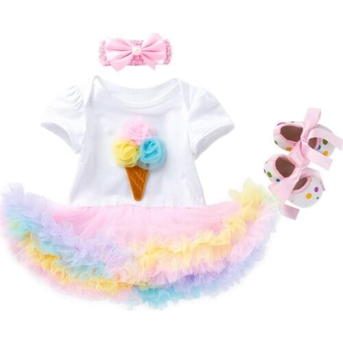 Newborn Kids Baby Princess Birthday Party New Year Clothes Sets Dresses+Headband+Shoes 3Pcs Girl Summer Clothing Baby Outfits