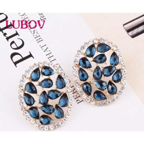 LUBOV Fashion Geometric Irregular Round Waterdrop Twisted Metal Gold Opal Stud Earrings Gifts for Women Girl Party Jewelry