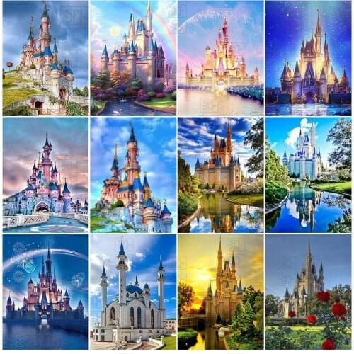 5D Diy Full Square Round Building Castle Diamond Painting Scenery Diamond Embroidery Cross Stitch Embroidery Kit Home Decoration