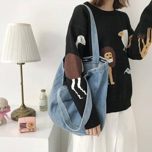 New Denim Shoulder Bag for Women Female Cotton Canvas Fabric Female Shopping School Books Bags Ladies Casual Travel Tote Handbag