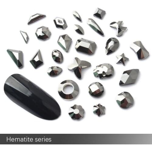 New sale Hematite Nail Art Rhinestones 30 styles Fancy Shaped Gun black Glass Stones For DIY Nails Art Decoration