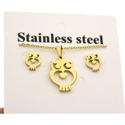 1 Set Night Owl Stainless Steel Jewelry Hollow Nighthawk Charms Necklace Earrings Jewellry Set Women Kids Girls Love Gifts