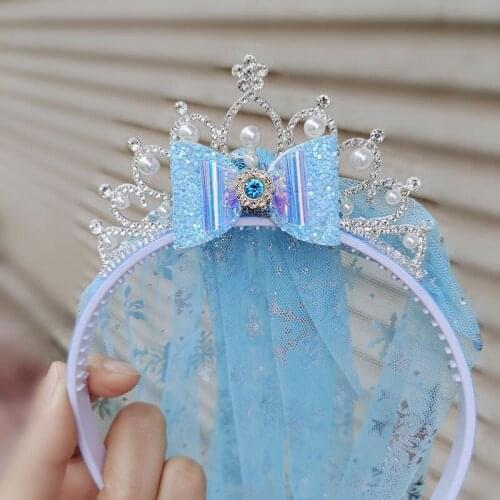 Headbands For Kids Girl Princess Hairbands Yarn Veil Crown Bow Knot Flower Child Hair Accessories Korean Handmade Wholesale
