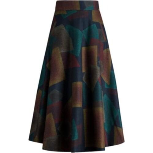Plus size 4XLWoolen Skirt Women Autumn Winter Print Plaid A-line Skirts Big swing Slim High waist Wool Skirts