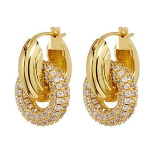 Newest design full inlaid zircon O style earrings drop real gold plated jewelry