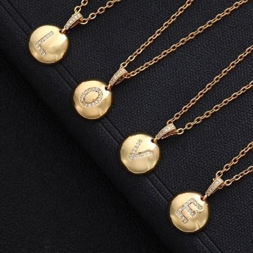 SONYA A-Z Small Round Letters Necklaces Women/Girl Gold Color Initial Pendant CZ English Letter Jewelry Alphabet Gift