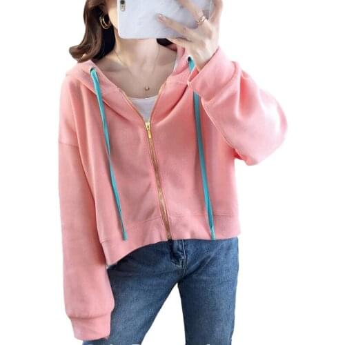 ZuoLunOuBa Spring Autumn 2020 Solid color zipper Raglan sleeved coat loose Thin style hoodie plus size womens clothing