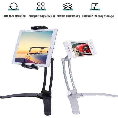 360 Swivel Desktop Tablet Stand 2 In 1 Metal Phone Holder Adjustable Kitchen Pad Rack Compatible with 4-12.9in Pad