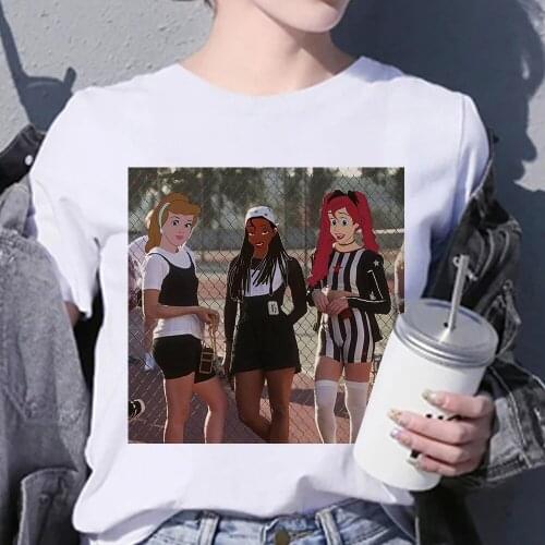 Funny Cinderella Ariel Princess Printed Clothes Feminino Comfortable Round Neck Women T Shirts Cartoon Casual Disney Tshirt