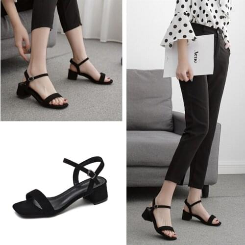 BaoYaFang 2020 Summer Sandals Open Toe Women Thick Heel Fashion shoes woman Black Gray Ankle Strap sandals Buckle Shoes Female