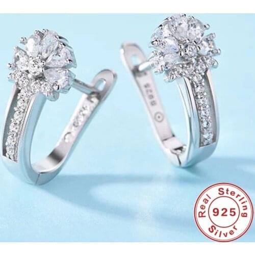 2021 New 925 Sterling Silver Earrings Flower Zircon Earrings Woman Wedding Wedding Jewelry Gift