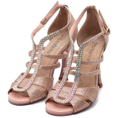 Practice 10cm High Heel Latin Shoes Women Gold Glitter Crystal Latin Salsa Ballroom Dance Shoes Wpmen Wedding Party Dancing Shoe