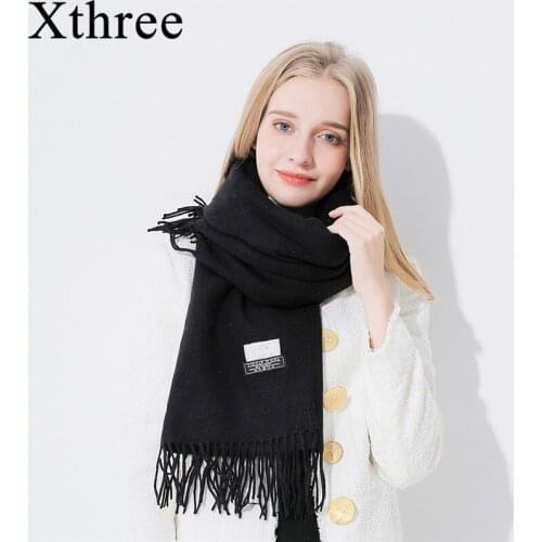 Xthree 180* 75 Solid Cashmere winter Women Scarf Shawls Scarves for Women Luxury Scarf Winter Brand Soft stripe lady Scarf