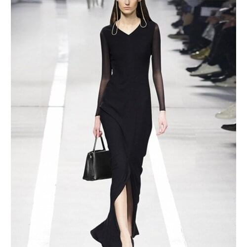 See Orange 2018 Milian Show Black V Neck Sexy Dress Women Dress New Autumn Mesh Long Sleeve Christmas Dress SO8741