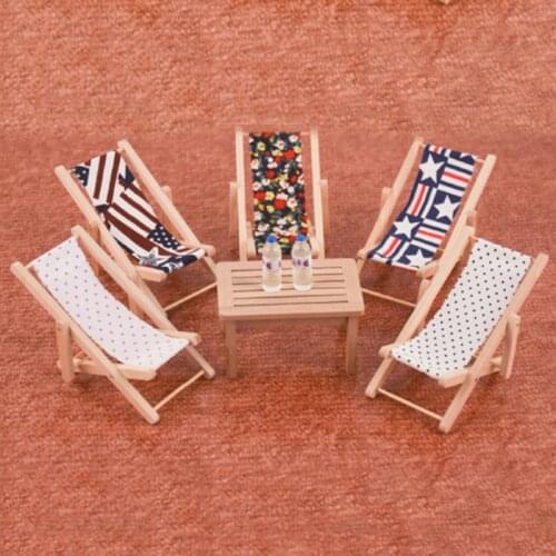 1PC Wooden Lounge Chair Striped for 1/12 Dollhouse Miniature Furniture for Dolls Dollhouse Beach Chair Christmas Gift Kids toy